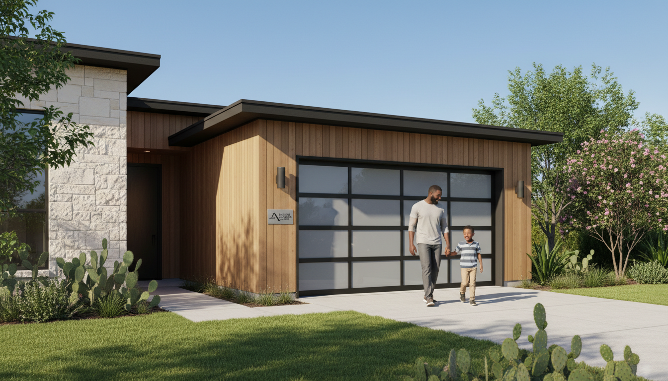 Family with new garage door