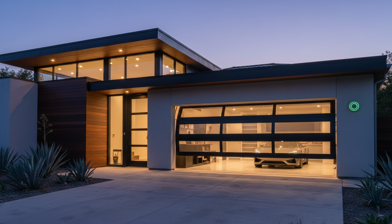 Modern garage door in motion
