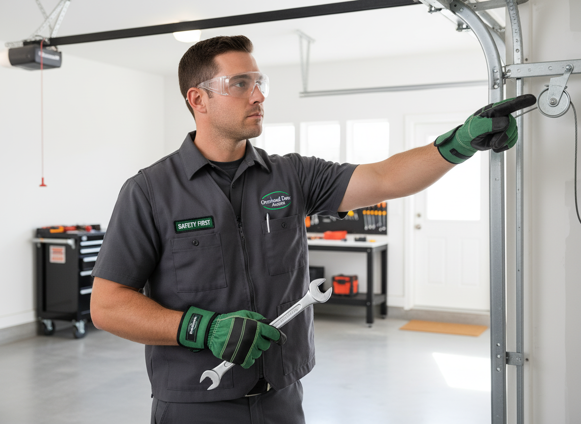 Technician working on garage door opener